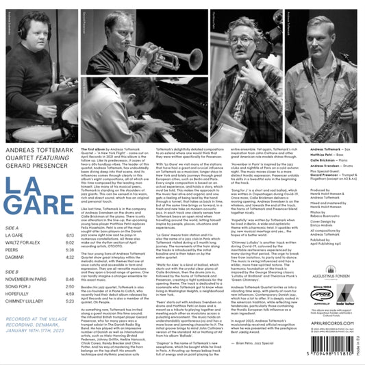 This LP Vinyl is brand new.Format: LP VinylMusic Style: Contemporary JazzThis item's title is: La GareArtist: Andreas Quartet Feat. Gerard Presencer ToftemarkLabel: April RecordsBarcode: 5709498111810Release Date: 2/2/2024